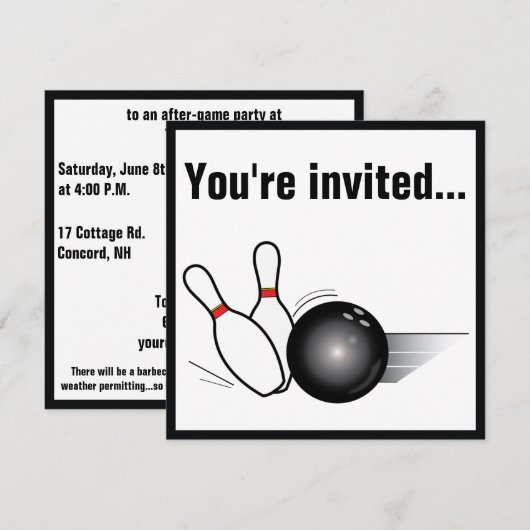Boule de bowling et invitation de partie (Devant / Derrière)