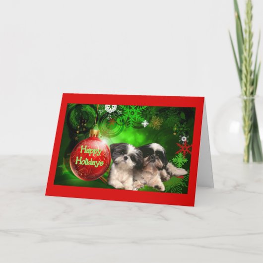 Boule de carte de Noël de Shih Tzu bonnes fêtes (Devant)