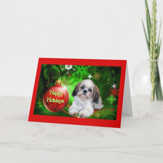 Boule de carte de Noël de Shih Tzu bonnes fêtes (Devant)