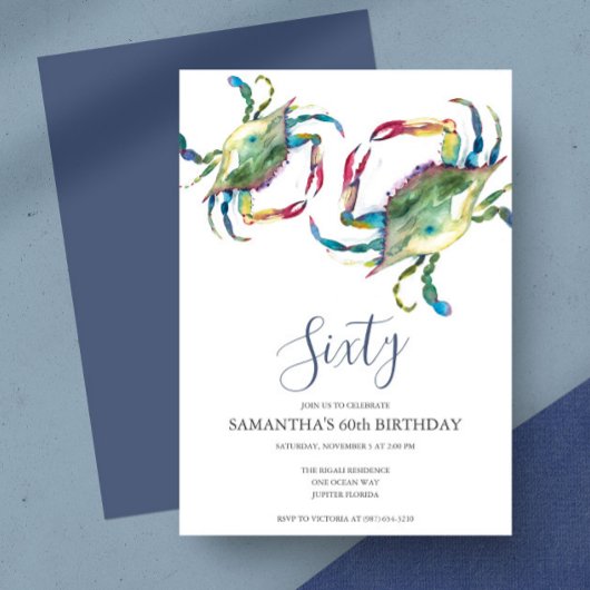 Boule de crabe d'aquarelle 60e invitation annivers