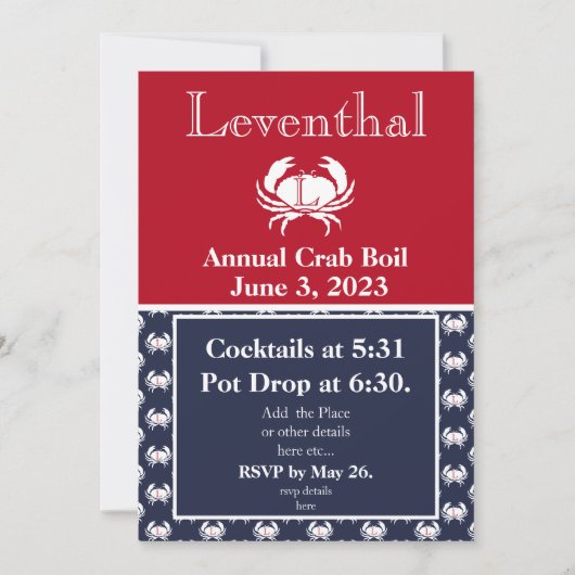 Boule de crabe Invitation Crabe rouge Marine Bleu (Devant)