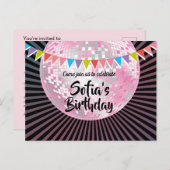 boule de disco rose invitation par carte postale (Devant / Derrière)