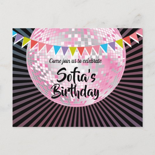 boule de disco rose invitation par carte postale (Devant)