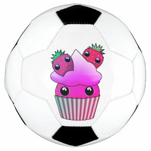 Boule de football avec cupcake à la fraise kawaii