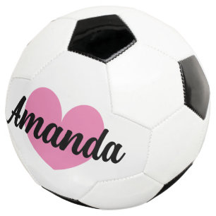 Boule de football de coeur rose avec nom personnal
