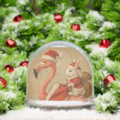boule de neige de noël flamingo en sansta casquett (Noël)