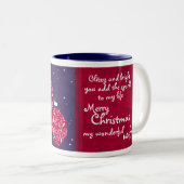 Boule de Noël à paillettes rouge/bleu mug pour fem (Devant droit)