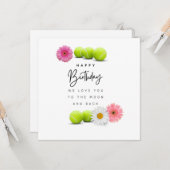 Boule de tennis avec fleur pour carte d'anniversai (Devant/Arrière en situation)