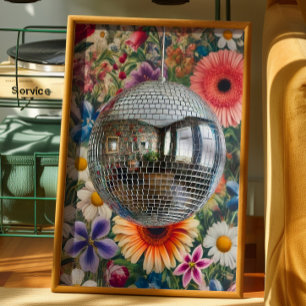 Boule Disco Art Floral Murale Affiche Rétro Maxima
