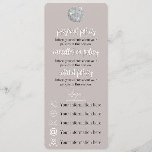 Boule Disco | Fleurs Boho | Menu Prix & Politique (Dos)