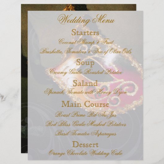 Boule d'or Masquerade Mariage menu Flyer (Devant / Derrière)