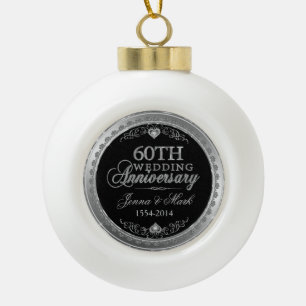 Boule En Céramique 60e anniversaire de Mariage Argent Cadre & Coeurs