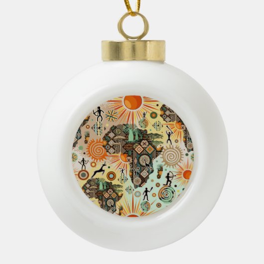 Boule En Céramique Africa Map Decorative Tribal Elements Pattern (Devant)