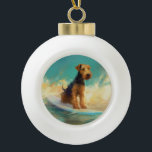 Boule En Céramique Airedale Beach Surf Peinture<br><div class="desc">Plongez dans le monde ludique de l'aventure canine avec cette peinture captivante. Un chien en ébullition se rend aux vagues, chevauchant habilement le surf sur une plage baisée par le soleil. L'oeuvre d'art vibrante capte magnifiquement l'essence de l'excitation au bord de la plage tandis que le chien court sans crainte...</div>