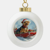 Boule En Céramique Airedale Chien dans la boue Laisser neiger Noël (Devant)