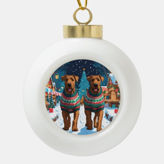 Boule En Céramique Airedale Dogs Christmas Snow Holiday (Devant)