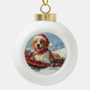 Boule En Céramique American English Foxhound dans Sledge Christmas