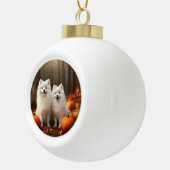 Boule En Céramique American Eskimo Chiot Automne Citrouille délice (Droite)