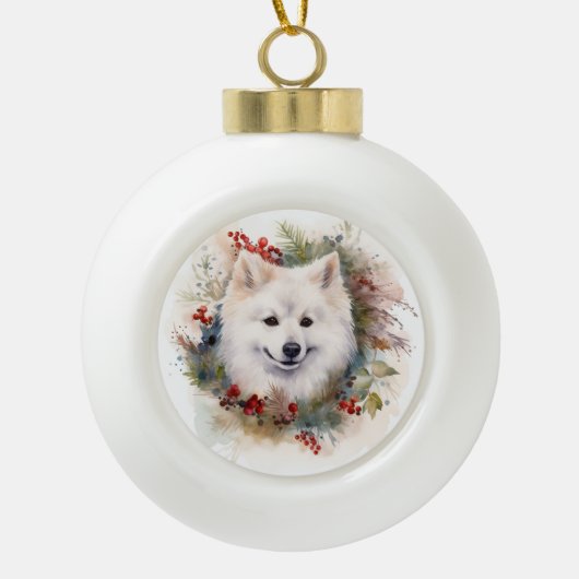Boule En Céramique American Eskimo Christmas Wreath Festive Pup (Devant)