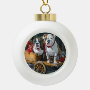 Boule En Céramique American Staffordshire Snowy Sleigh Noël