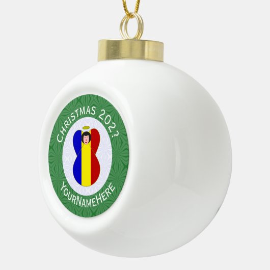 Boule En Céramique Ange roumain Noël Drapeau personnalisé (Droite)