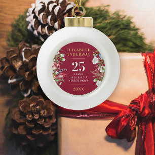 Boule En Céramique Anniversaire Élégant Des Fleurs Sauvages Rouge Et 