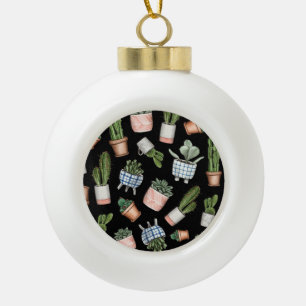 Boule En Céramique Aquarelle Accueil Plante Noir sans couture