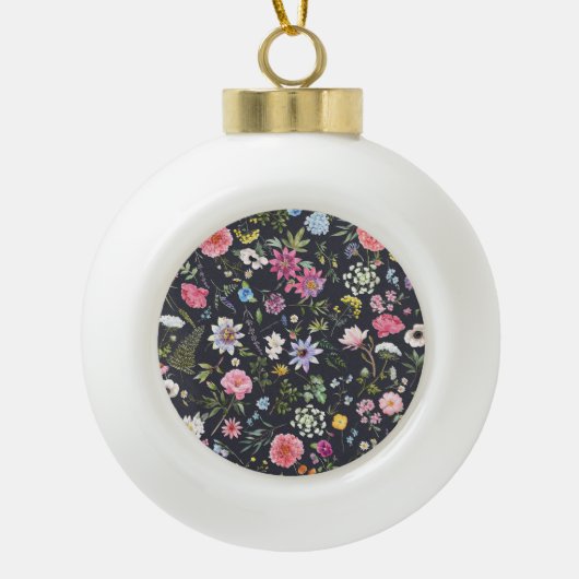 Boule En Céramique Aquarelle Florale : Motif d'été doux. (Devant)