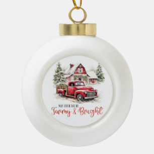 Boule En Céramique Aquarelle Noël Vintage Camion et grange