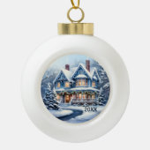 Boule En Céramique aquarelle Victorian Winter house ajouter année (Devant)