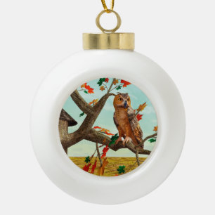 Boule En Céramique Arbre de l'érable à chouette d'automne Art fauniqu