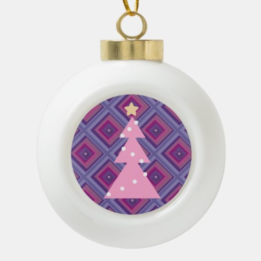 Boule En Céramique Arbre de Noël rose Motif violet Noel Yuletide (Devant)