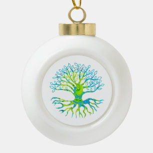 Boule En Céramique Arbre Rétro Groovy Bleu et Vert avec Design de Rac