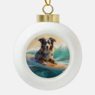 Boule En Céramique Australian Shepherd Beach Surfing Peinture