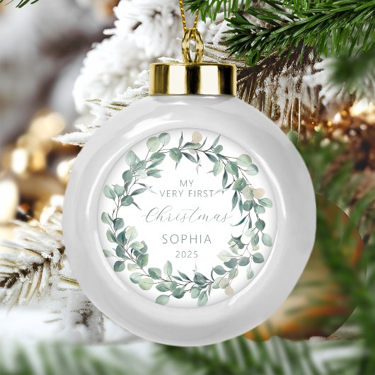 Boule En Céramique Baby First Christmas Eucalyptus Wreath