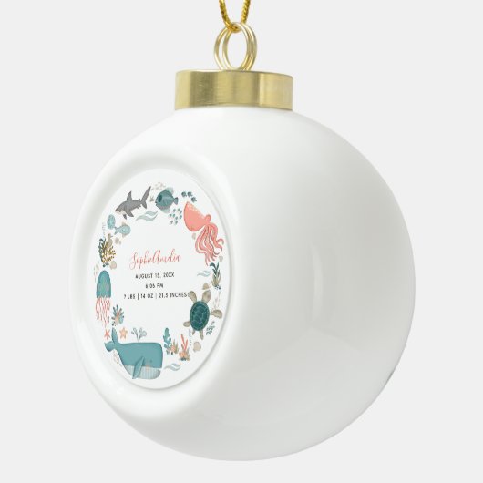 Boule En Céramique Baby Girl Under the Sea Birth Stats Keepsaké (Droite)