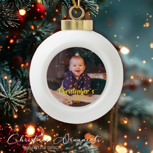 Boule En Céramique Babys First Christmas Gold Sparkle Stars Photo