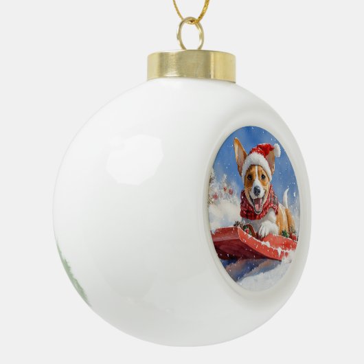 Boule En Céramique Basenji Chien en rebord Laisser neiger Noël (Gauche)