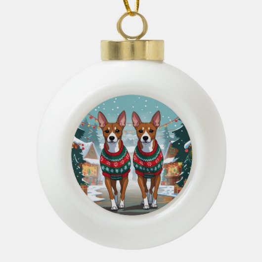 Boule En Céramique Basenji Dogs Christmas Snow Holiday  (Devant)