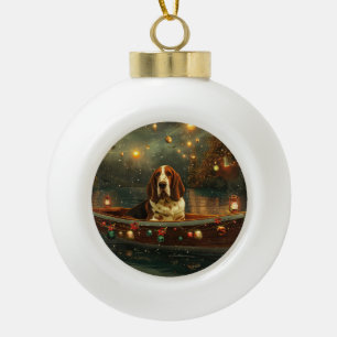 Boule En Céramique Basset Hound Voyage de Noël Festif