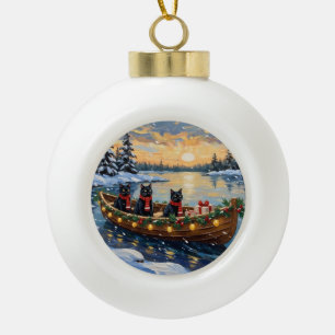 Boule En Céramique Bateau de Noël de chat noir pour les fêtes