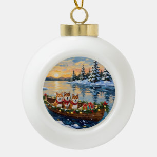 Boule En Céramique Bateau de Noël Shiba Inu Vacances