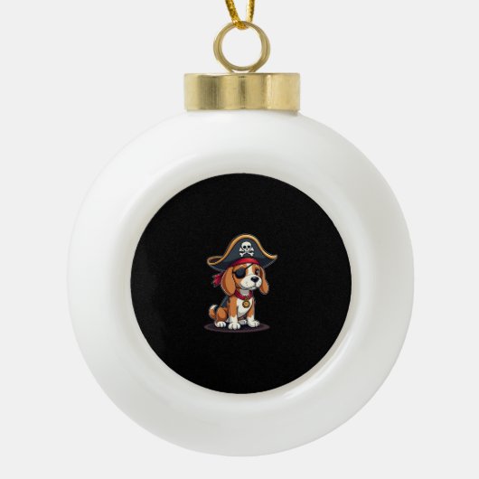 Boule En Céramique Beagle Costume de pirate Jolly roger Drapeau Croix (Devant)