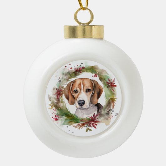 Boule En Céramique Beagle Noël Wreath Festive Pup (Devant)