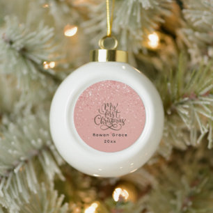 Boule En Céramique Bébé Fille Élégante Premier Noël Simple