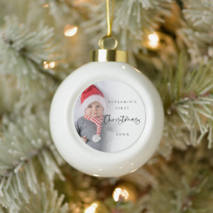 Boule En Céramique Bébé Prénom de Noël Année Photo