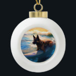 Boule En Céramique Belge Shepherd Beach Surf Peinture<br><div class="desc">Plongez dans le monde ludique de l'aventure canine avec cette peinture captivante. Un chien en ébullition se rend aux vagues, chevauchant habilement le surf sur une plage baisée par le soleil. L'oeuvre d'art vibrante capte magnifiquement l'essence de l'excitation au bord de la plage tandis que le chien court sans crainte...</div>