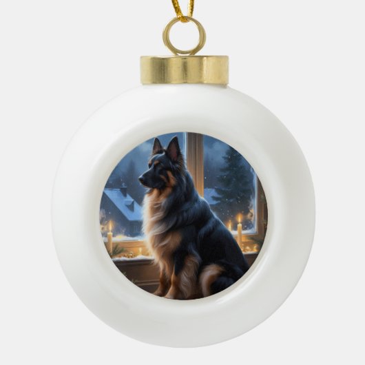 Boule En Céramique Belgian Shepherd With Christmas Lights Holiday (Devant)
