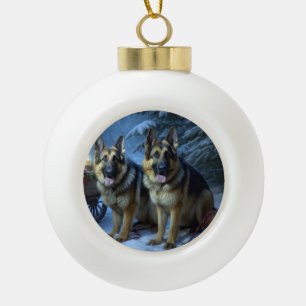 Boule En Céramique Berger Allemand Traîneau de Noël Décoration de Noë