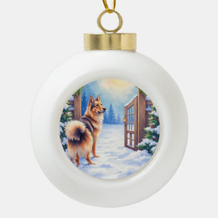 Boule En Céramique Berger d'Asie centrale Porte enneigée Art de Noël